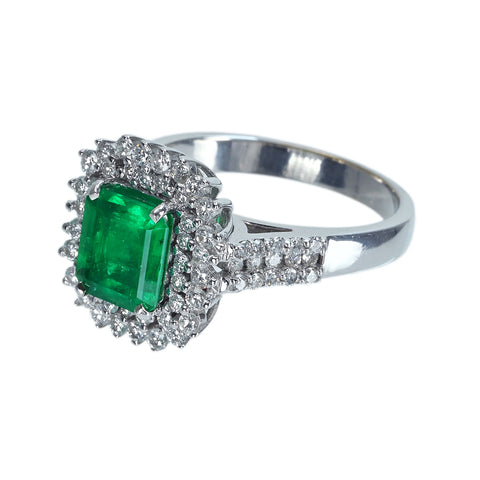 【中古】K18WG EMERALD エメラルドリング E1.43ct D0.80ct 6.7g #14.5