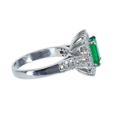 【中古】K18WG EMERALD エメラルドリング E1.43ct D0.80ct 6.7g #14.5
