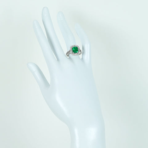 【中古】K18WG EMERALD エメラルドリング E1.43ct D0.80ct 6.7g #14.5