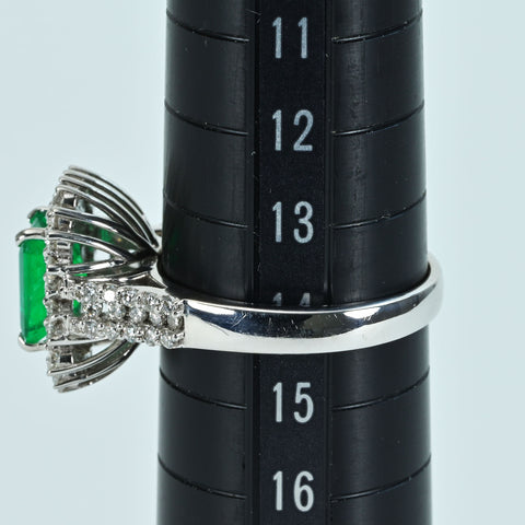 【中古】K18WG EMERALD エメラルドリング E1.43ct D0.80ct 6.7g #14.5