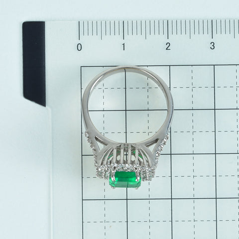 【中古】K18WG EMERALD エメラルドリング E1.43ct D0.80ct 6.7g #14.5