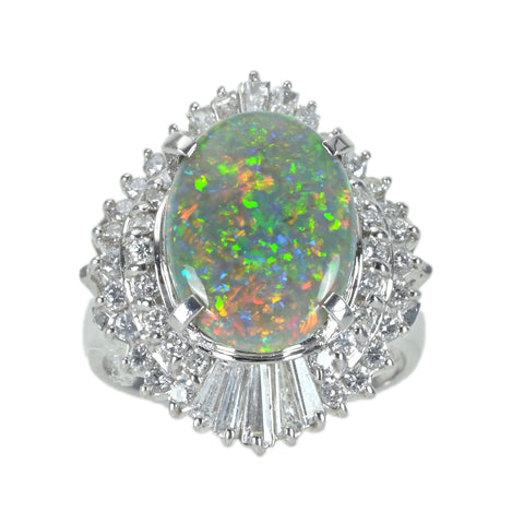 【中古】PT900 BLACK OPALブラックオパールリング BO3.47ct D1.16ct 10.3g #12