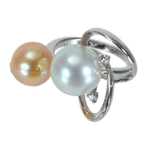 【中古】K18WG SOUTH SEA PEARL南洋パールリング 11.2mm 9.9mm D0.08ct 9.7g #13