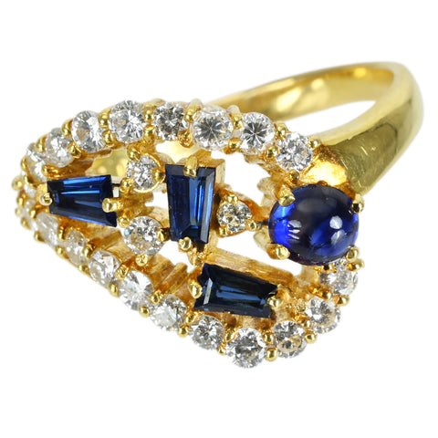 【中古】 K18YG SAPPHIRE サファイアリング S0.52ct S0.50ct D0.77ct 5.2g #15.5