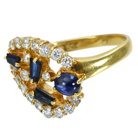 【中古】 K18YG SAPPHIRE サファイアリング S0.52ct S0.50ct D0.77ct 5.2g #15.5