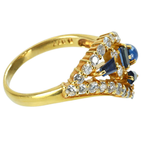 【中古】 K18YG SAPPHIRE サファイアリング S0.52ct S0.50ct D0.77ct 5.2g #15.5