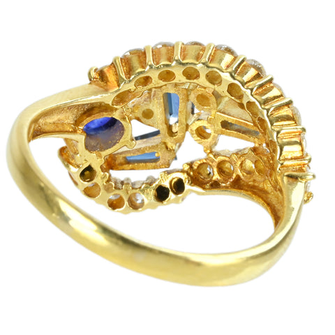 【中古】 K18YG SAPPHIRE サファイアリング S0.52ct S0.50ct D0.77ct 5.2g #15.5