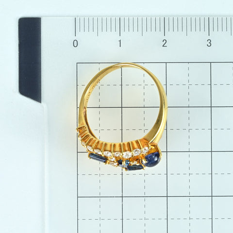 【中古】 K18YG SAPPHIRE サファイアリング S0.52ct S0.50ct D0.77ct 5.2g #15.5