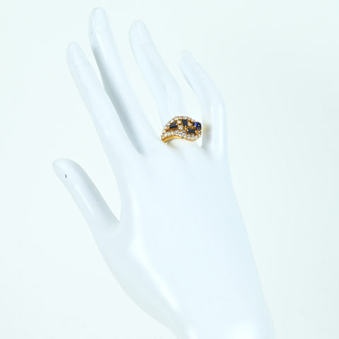 【中古】 K18YG SAPPHIRE サファイアリング S0.52ct S0.50ct D0.77ct 5.2g #15.5