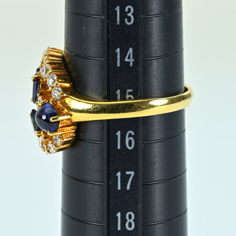 【中古】 K18YG SAPPHIRE サファイアリング S0.52ct S0.50ct D0.77ct 5.2g #15.5