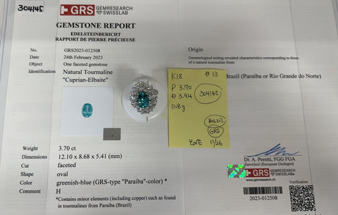 【中古】K18WG PARAIBA TOURMALINE RING パライバトルマリンリング PT3.50ct D3.66ct GRS鑑別書 11.8g #13