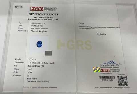 【中古】K18WG SAPPHIRE RING スリランカ産サファイヤリング S10.72ct D1.44ct GRS鑑別書 9.3g