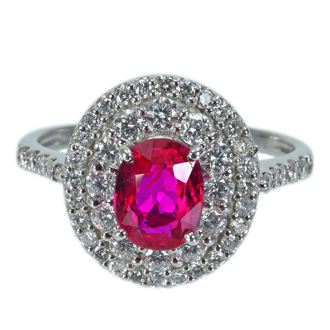 【中古】PT950 RUBY モザンビーク産非加熱ルビーリング R1.37ct D0.77ct 5.0g #12