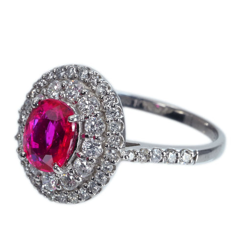 【中古】PT950 RUBY モザンビーク産非加熱ルビーリング R1.37ct D0.77ct 5.0g #12