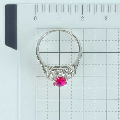 【中古】PT950 RUBY モザンビーク産非加熱ルビーリング R1.37ct D0.77ct 5.0g #12