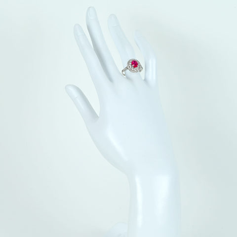【中古】PT950 RUBY モザンビーク産非加熱ルビーリング R1.37ct D0.77ct 5.0g #12