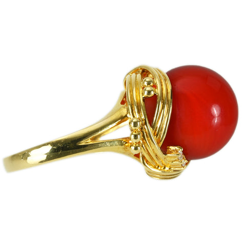 【中古】K18YG CORAL RING 丸珠赤サンゴリング12.5mm径 DIA 7.8g