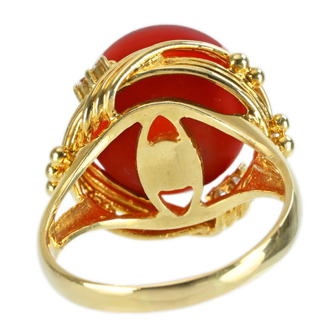 【中古】K18YG CORAL RING 丸珠赤サンゴリング12.5mm径 DIA 7.8g