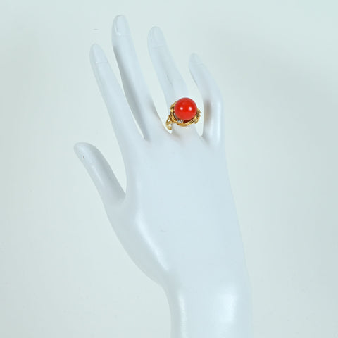 【中古】K18YG CORAL RING 丸珠赤サンゴリング12.5mm径 DIA 7.8g