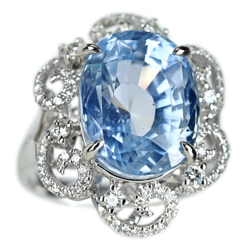 【中古】K18WG SAPPHIRE サファイアリング S13.31ct D0.55ct 日宝協ソ 8.9g #14.5