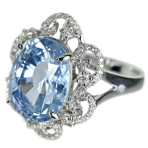 【中古】K18WG SAPPHIRE サファイアリング S13.31ct D0.55ct 日宝協ソ 8.9g #14.5