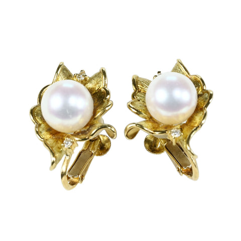 【中古】 K18YG AKOYA PEARL EARRINGS アコヤパールイヤリング 8.8mm D0.04 7.3g