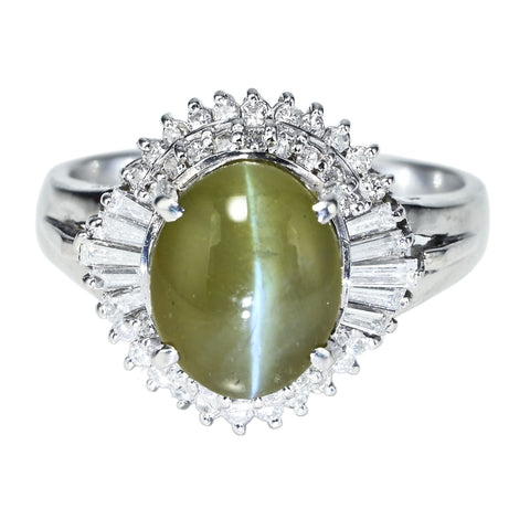【中古】PT900 CATS EYE RING クリソベリルキャッツアイリング CE4.21ct D0.41ct 6.2g #10
