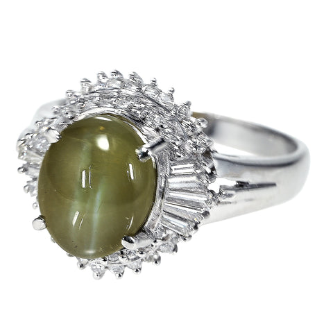 【中古】PT900 CATS EYE RING クリソベリルキャッツアイリング CE4.21ct D0.41ct 6.2g #10