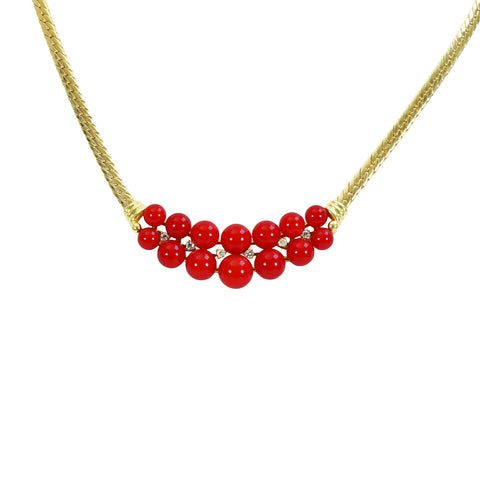 【中古】 K18YG CORAL丸玉サンゴ ネックレス 4.5mm - 7.5mm D0.12ct 23.3g