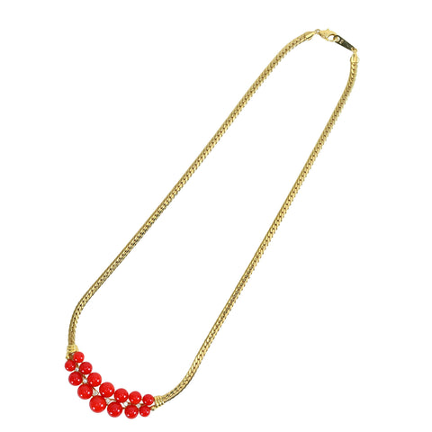 [Pre-owned] 18K Yellow Gold Coral Necklace, 4.5mm - 7.5mm, D0.12ct, 23.3g 