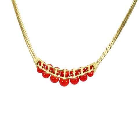 [Pre-owned] 18K Yellow Gold Coral Necklace, 4.5mm - 7.5mm, D0.12ct, 23.3g 