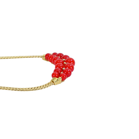 [Pre-owned] 18K Yellow Gold Coral Necklace, 4.5mm - 7.5mm, D0.12ct, 23.3g 