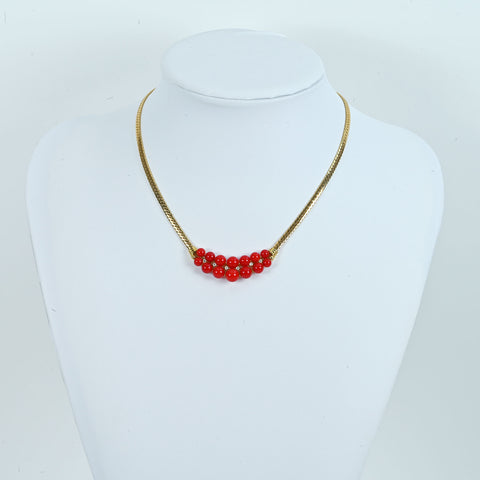 [Pre-owned] 18K Yellow Gold Coral Necklace, 4.5mm - 7.5mm, D0.12ct, 23.3g 