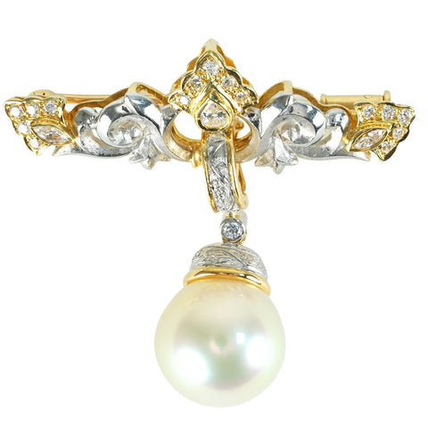 【中古】 K18YG/PT900 SOUTH SEA PEARL BROACH 白蝶南洋パールブローチ P12.8mm 14.0g