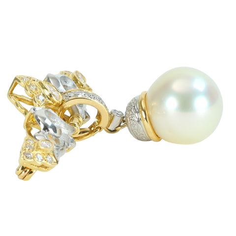 [Pre-owned] K18YG/PT900 SOUTH SEA PEARL BROACH White South Sea Pearl Brooch, P12.8mm, 14.0g 