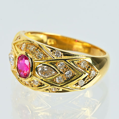 【中古】K18YG RUBY ルビーリング R0.43ct D0.40ct 4.5g #10
