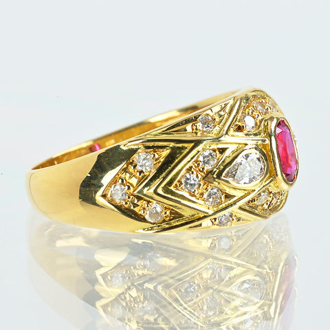 【中古】K18YG RUBY ルビーリング R0.43ct D0.40ct 4.5g #10