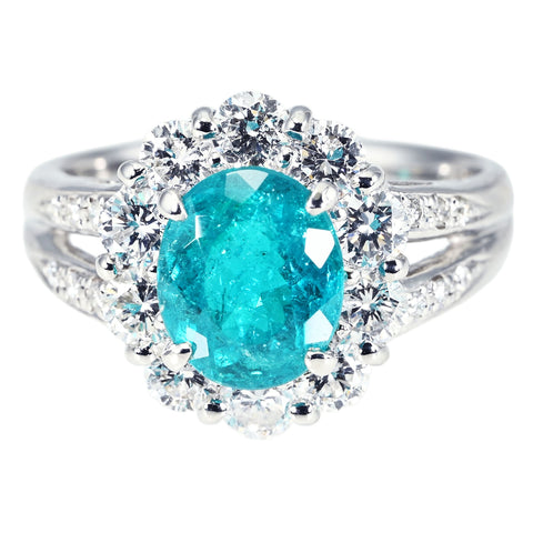 【中古】PT900 NO HEAT CUPRIAN ELBAITE (PARAIBA TOURMALINE) RING ブラジル産ネオンカラー 非加熱パライバトルマリンリング PT1.96ct D1.27ct GRS鑑別書 8.6g #12