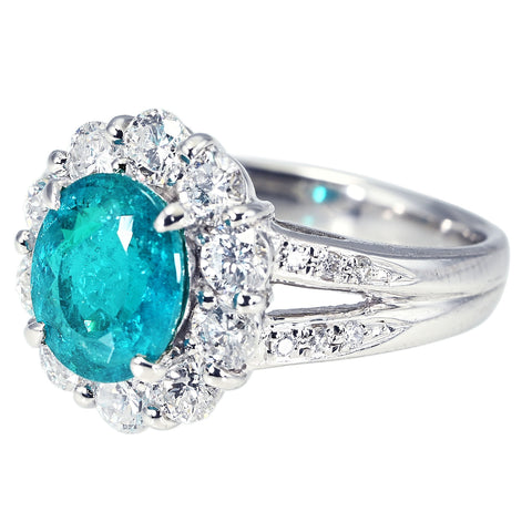 【中古】PT900 NO HEAT CUPRIAN ELBAITE (PARAIBA TOURMALINE) RING ブラジル産ネオンカラー 非加熱パライバトルマリンリング PT1.96ct D1.27ct GRS鑑別書 8.6g #12