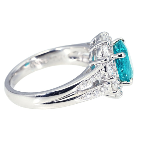 【中古】PT900 NO HEAT CUPRIAN ELBAITE (PARAIBA TOURMALINE) RING ブラジル産ネオンカラー 非加熱パライバトルマリンリング PT1.96ct D1.27ct GRS鑑別書 8.6g #12