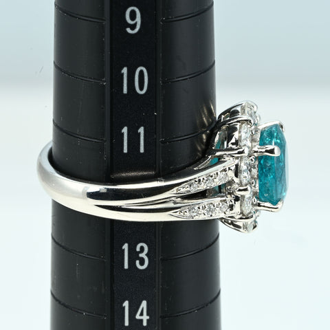 【中古】PT900 NO HEAT CUPRIAN ELBAITE (PARAIBA TOURMALINE) RING ブラジル産ネオンカラー 非加熱パライバトルマリンリング PT1.96ct D1.27ct GRS鑑別書 8.6g #12