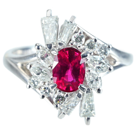 【中古】PT900 RUBY RING ルビーリング R0.81ct DIA 7.3g #11.5