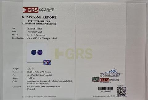 【中古】PT900 COLOR CHANGE SPINEL RING カラーチェンジスピネルリング SP6.22ct D1.35ct GRS鑑別書 9.2g #12
