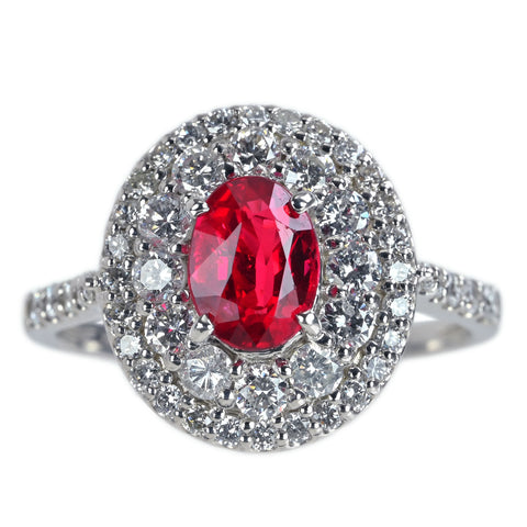 【中古】PT950 RUBY ルビーリング タイ産 R0.96ct D0.88ct GIA鑑別書 5.2g #12