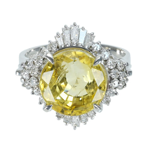 【中古】PT900 YELLOW SAPPHIRE非加熱イエローサファイアリング YS11.036ct D0.69ct 日宝協鑑別書 8.4g #13