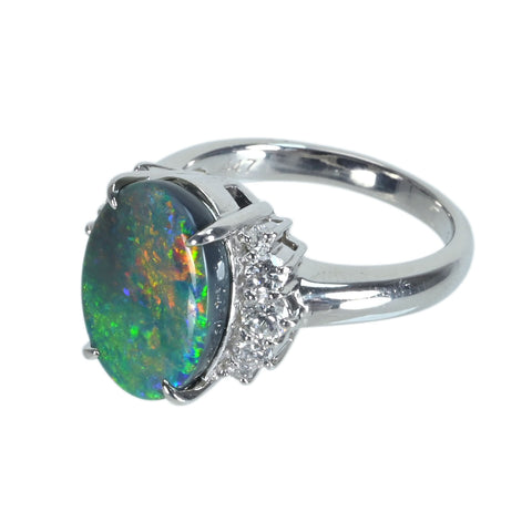 [Used] PT900 BLACK OPAL Black Opal Ring, BO4.47ct, D0.53ct, 11.0g, 14.5 