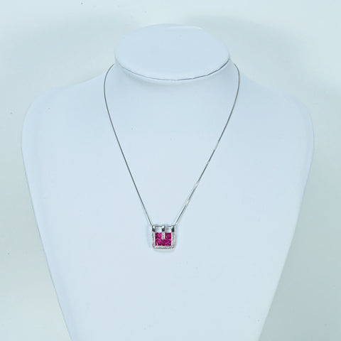 【中古】K18WG/18KWG RUBYルビーペンダントネックレス インヴィジブルセッティング R2.60ct D0.18ct 7.9g