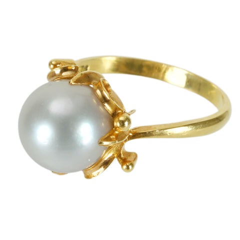 【中古】K18YG AKOYA PEARLアコヤパールリング9.6mm 4.3g #13.5