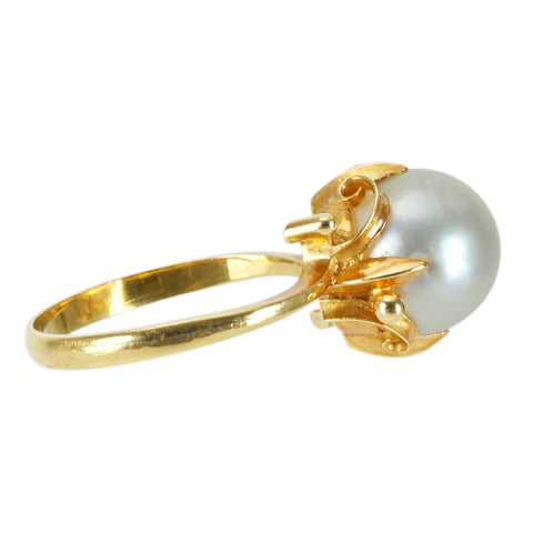 【中古】K18YG AKOYA PEARLアコヤパールリング9.6mm 4.3g #13.5