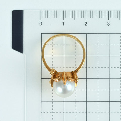 【中古】K18YG AKOYA PEARLアコヤパールリング9.6mm 4.3g #13.5